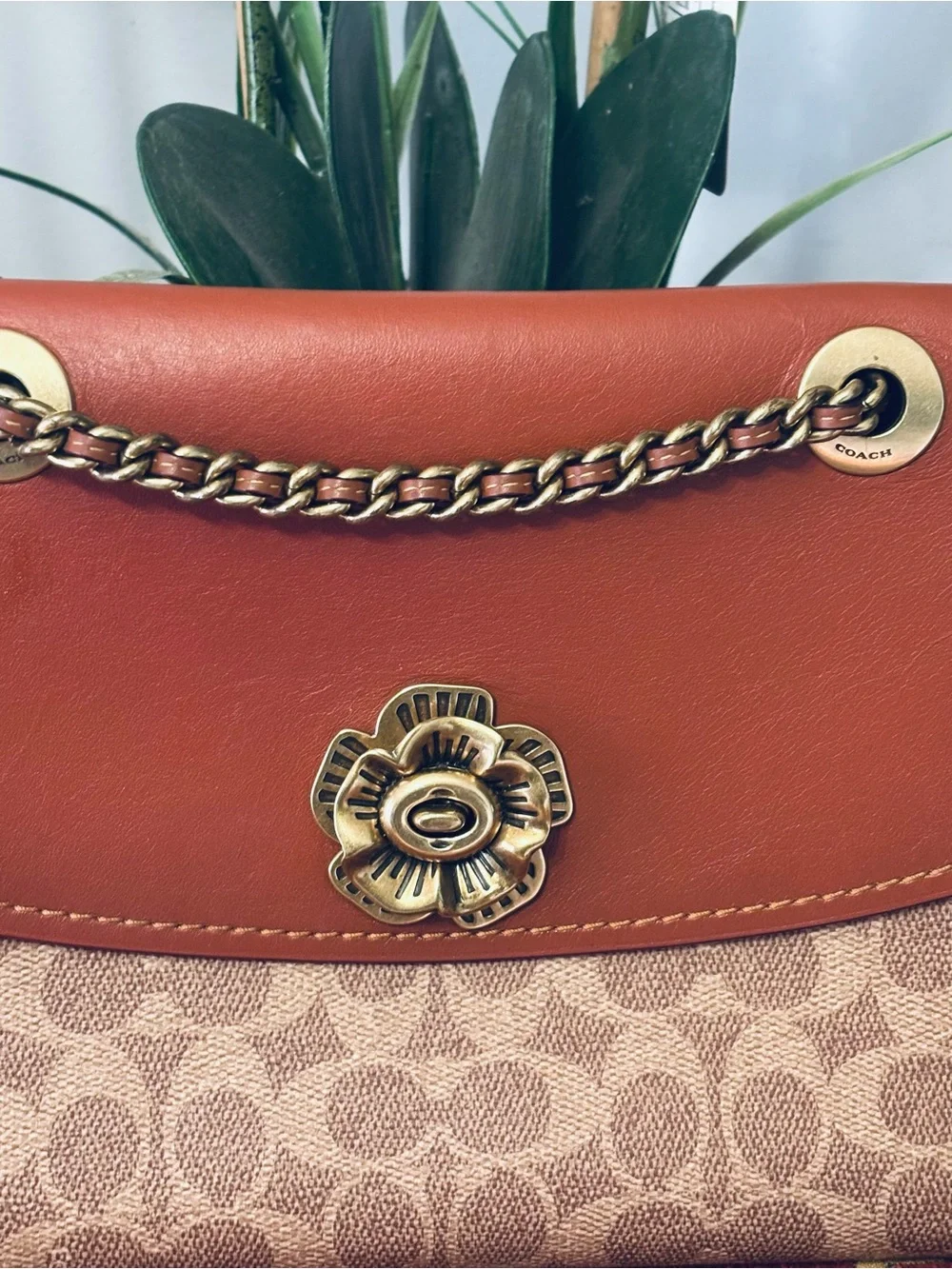 Coach Signature Canvas and Leather Crossbody in Cognac/Tan